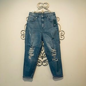 High waisted distressed mom jeans